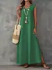 Amazon 2026 Verano Vestidos Europeos y Americanos Ropa Femenina Transfronteriza Vestido sin Mangas con Cuello en V y Abertura Lateral Vestido Largo Elegante
