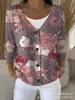 Nova blusa de moletom com botões, gola V, manga longa, estampada em 3D, estilo personalidade, solta, para outono e inverno, jaqueta suéter para mulheres