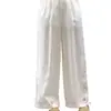 Calças de Algodão Wide-Leg para Mulheres, Calças Casuais Soltas de Verão, Calças de Algodão e Linho de Pernas Retas, Estilo Artístico Moderno, Adequadas para Todos os Tipos de Corpo, Bordado Vazado Retrô