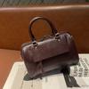 2025 Nova Bolsa Boston de Couro Bovino de Primeira Camada Couro Tingido Vegetal Bolsa de Mão Feminina Bolsa Feminina de Ombro Transversal Couro Macio