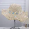 Nuevo Sombrero de Paja Versátil Tejido con Paja de Papel Floral Dulce y Lindo para Mujer, Sombrero de Sol de Moda para Vacaciones en la Playa de Verano