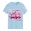 Comercio exterior Amazon 2025 nueva camiseta redonda europea y americana WORTH Ver tu letra estampado manga corta algodón
