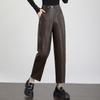 Pantalones de Cuero Haining para Mujer, Pantalones Cortos, Nuevo Estilo Otoño e Invierno 2026, Piel de Oveja, Corte Holgado, Cintura Alta, Adelgazantes, Pantalones Casuales de Pierna Recta