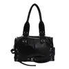 Bolso de almohada de mano estilo ins hot girl coreano, bolso de hombro y cruzado estilo biker de cuero encerado vintage, bolso versátil para el día a día