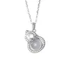 Colar de Prata S925 Levemente Luxuoso com Aquamarina em Formato de Cabaça Cravejada de Diamantes para Mulheres, Corrente Simples para Clavícula com Design de Fortuna Estilo Chinês Novo 1415A