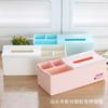 Caixa organizadora de mesa para escritório, multicolorida, em plástico, para guardar lenços de papel, canetas e outros artigos diversos.