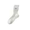 Calcetines de Terciopelo Australiano Cálidos para Otoño e Invierno Espesos Lindos de Dibujos Animados Bordados Azul Blanco Lechoso de Media Pantorrilla Calcetines Forrados de Felpa 2025 Nuevo