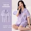 Pijama con Almohadilla en el Pecho para Mujer Verano Algodón Puro Manga Corta Shorts Delgado Verano Dulce Cárdigan Ropa para el Hogar Traje Cómodo