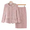 Novo conjunto de outono estilo chinês para mães, jaqueta inspirada na Chanel, roupas para mulheres de meia-idade e idosas, vestido de noiva tradicional chinês, conjunto de saia de duas peças