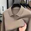 Suéter grueso de color liso para hombre para otoño e invierno con cuello camisero, cálida camisa base de punto versátil e informal para hombres de mediana edad