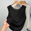 Chaleco de Punto Ropa Exterior para Mujer 2025 Nuevo para Mujer Color Puro Cuello Redondo en Capas con Camiseta Básica Sin Mangas Suelto