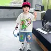 X296 Fato de Verão Ultraman para Meninos Novas Roupas Infantis de Manga Curta Bebê Dinossauro Fofo Menino Roupas de Verão