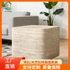 Mesa Lateral Coluna Quadrada Travertino Off-White Recomendada por Designer Material Pedra Textura de Pedra Mesa de Canto Pequeno Apartamento Quarto Mesa de Cabeceira Em Estoque