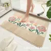Tapete de Chão Simples para Banheiro Transfronteiriço Absorvente de Água Antiderrapante Imitação de Caxemira Tapete para Pés Planta Flor Pelúcia Decorativo Tapete para Sala de Estar