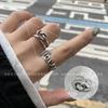 Anillo de flor de cáñamo con cadena de cara sonriente de Dongdaemun de Corea del Sur, anillo de moda simple y retro abierto para dedo índice femenino que combina con todo.