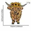Parche bordado de yak de las Tierras Altas del Oeste con estampado de leopardo y elementos de girasol, parche para reparar agujeros en ropa y bolsos, bordado por computadora