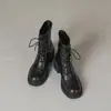 Botas Martin Cómodas con Cordones para Mujer, Botines de Tacón Alto de Cuero Suave, Nuevo Estilo Otoño e Invierno, Versátiles, Cierre Trasero, Punta Redonda, Tacón Grueso, Botas Ajustadas