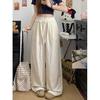Pantalones de pierna ancha con puntadas de encaje dulce para mujer, primavera, cintura alta, sueltos rectos, estilo perezoso, cordón, pantalones Yamamoto