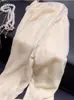 Altamente recomendado! Sem Textura D ~ Novas Calças de Veludo Leite Off-White com Caimento de Seda de Perna Larga para Mulheres