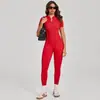 Mono de punto cruzado con cuello alto y media cremallera de manga corta para mujer para levantar caderas y tensar abdomen, mono deportivo ajustado para yoga 25500