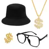 Collar con Anillo de Hip Hop Punk Transfronterizo Dólar Sombrero de Pescador Gafas Traje Cosplay de Halloween Accesorios para Fiesta