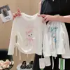Nueva camiseta de manga larga de verano, corte holgado, estampado de dibujos animados fresco, protección solar, lindo gatito, top dulce para niños