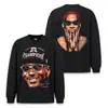 Camiseta de Manga Larga Pesada Lavada Estilo Retro Americano con Estampado de Cabeza Grande MJ de Frontera Stewell para Hombre