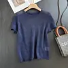 Tienda Insignia Shanghai Dan Nong/Camiseta de Punto Manga Corta para Mujer, Ligera, Transpirable, Adelgazante, Top de Punto Casual con Cuello Redondo