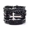 Set de Pulseras de Cuero Trenzado para Hombre Europeas y Americanas Transfronterizas con Múltiples Capas y Diseño de Calavera, Cadena de Pulsera de Cuero Genuino