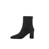 Botas de Cano Curto com Salto Bloco Marrom Chuyuji para Mulheres 2026 Outono/Inverno Novo Estilo Francês Zíper nas Costas Salto Alto Bico Quadrado Elásticas Ajustadas