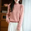 10 suéteres de punto para mujer de otoño e invierno, cuello semi-alto, adelgazante, grueso, de manga larga, jersey, lana, color liso, tejido de ochos, punto de siete puntos, rosa