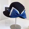 Estilo Hepburn Ligero Lino Imitación Sombrero de Pescador para Mujer Verano Protección Solar Sombrero de Paja Color de Contraste Moño de Tul Sombrero Cubeta Sombrero de Sol