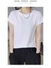 Nova moda solta manga curta top feminino gola redonda cor sólida design senso nicho pequena manga voadora camiseta feminina preto branco