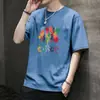 Camiseta Masculina Nova de Manga Curta Verão Estilo Coreano Tendência Simples Manga Meia Manga Top Estilo Hong Kong Solto Casual Tendência Marca Camiseta