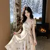 Vestido Elegante Roxo Floral Irregular com Babados na Cintura para Emagrecer - Estilo Francês para o Verão