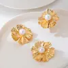 Conjunto de pendientes y anillo de tres piezas con diseño de pétalo de perla multicapa para mujer, conjunto de joyería versátil para el uso diario y para ir al trabajo