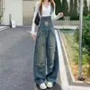 Comercio transfronterizo overol de mezclilla talla de mujer 145 XS vintage bordado desgastado verano holgado pantalones de pierna ancha tarjeta de salpicadura de tinta
