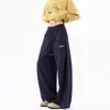 Calça de Moletom Plissada Solta Estilo Americano para Homens e Mulheres Moda Outono e Inverno Marca Calças Casuais Soltas High Street Calças de Perna Reta de Perna Larga