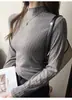 Suéter de tricô slim fit com gola semimédia para mulheres, novo estilo outono e inverno, blusa base afunilada, top interno de manga longa, elegante e estiloso