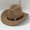 Sombrero de Vaquero Occidental Decorado con Banda Negra Transfronteriza Sombrero para Fiesta de Música al Aire Libre Sombrero de Lana Estilo Británico Otoño e Invierno