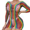 Lencería Sexy Jacquard Sexy Malla Colorida Transparente Medias de Red Ajustadas Traje de Uniforme Europeo y Americano Traje de Baño Mangas Largas Transfronterizo