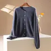 Nuevo Cárdigan de Lana Cachemir 2026 Otoño/Invierno Borde Rizado Cuello Redondo Tejido Manga Larga para Mujer Suéter de Lana Cepillada Color Sólido