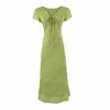 Nuevo vestido verde de verano estilo francés con corte al bies, cintura entallada, estampado elegante y diseño largo ondulado