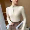 Versátil para o Dia a Dia Gola Alta Meia Zíper Suéter de Caxemira Feminino 26 Outono/Inverno Cor Sólida Costela Slimming Camada Base Tricô