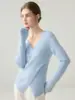Suéter de Cachemira Francés para Mujer Envolvente Cruzado Cuello en V Tejido Reductor de Edad Diseño Adelgazante Suéter Ajustado de Capa Base