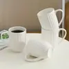 Caneca de Cerâmica com Listras Verticais em Relevo, Cor Sólida Simples Estilo Nórdico Doméstica para Leite Café Café da Manhã e Água