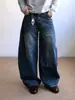 Pantalones vaqueros de estilo retro americano transfronterizos con botones, dobladillo curvo para hombre, pantalones largos holgados y casuales de verano con botones