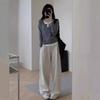 Suéter pullover de dos piezas falsas a color contrastante para mujer 2024 otoño nuevo diseño estilo coreano estilo holgazán suéter básico para mujer