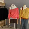Liquidación, Sin Devoluciones ni Cambios, Estilo Sencillo Conjunto de Dos Piezas: Top sin Mangas de Color Bloqueado con Cuello Halter + Suéter de Punto de Manga Larga Hombros Descubiertos W7032