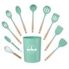 Set de Utensilios de Cocina de Silicona con Mango de Madera Extendido, Cuchara y Espátula Especiales para Sartén Antiadherente, Espátula de Silicona de Grado Alimenticio